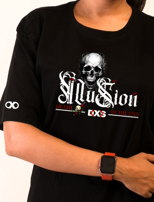 DEATH IN THE END - PREMIUM OVERSIZED TEE - ILLUSION SERIES CHAPTER 5 - BLACK (WOMEN'S)