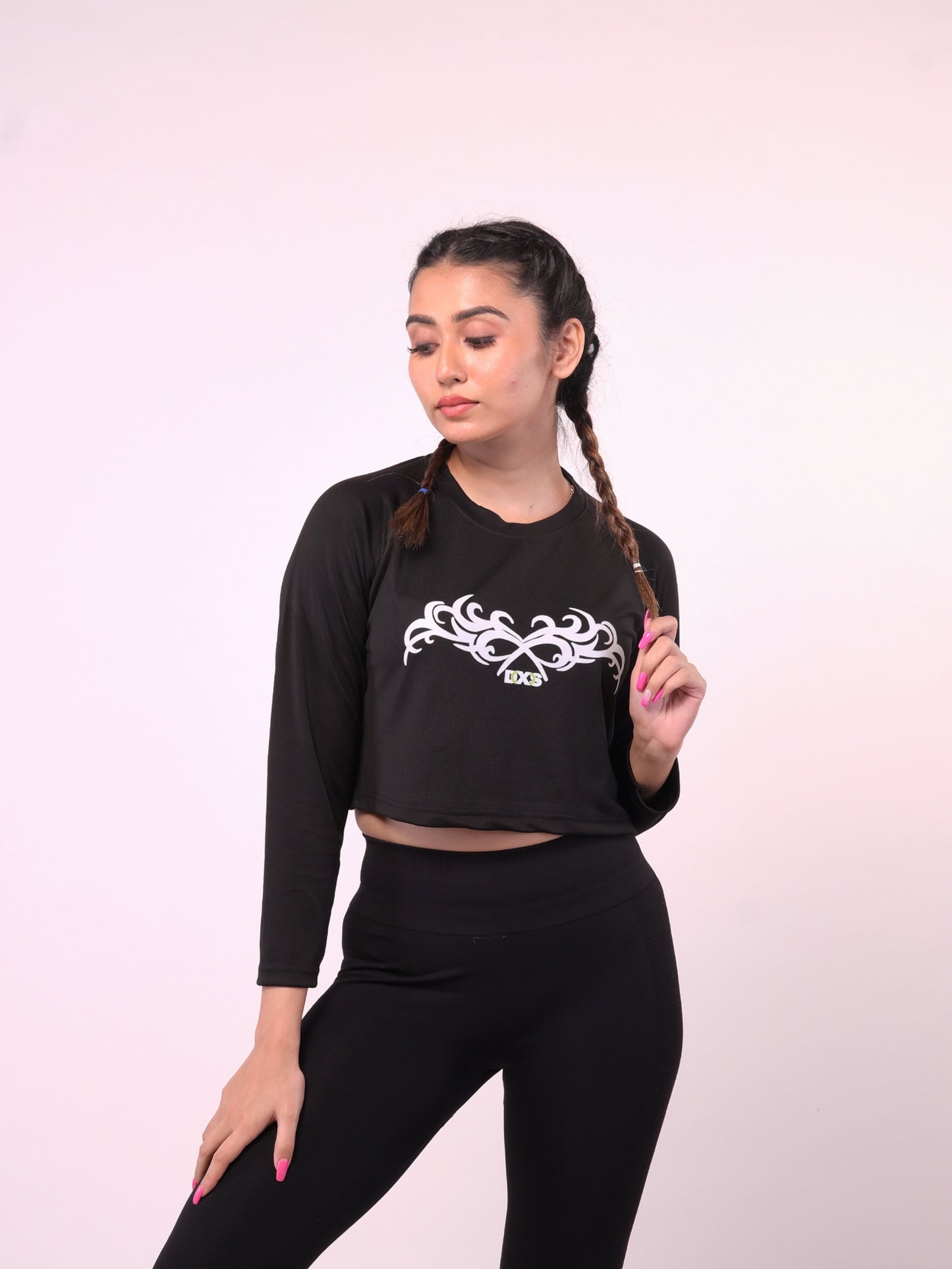 Women's Black Printed Crop Top