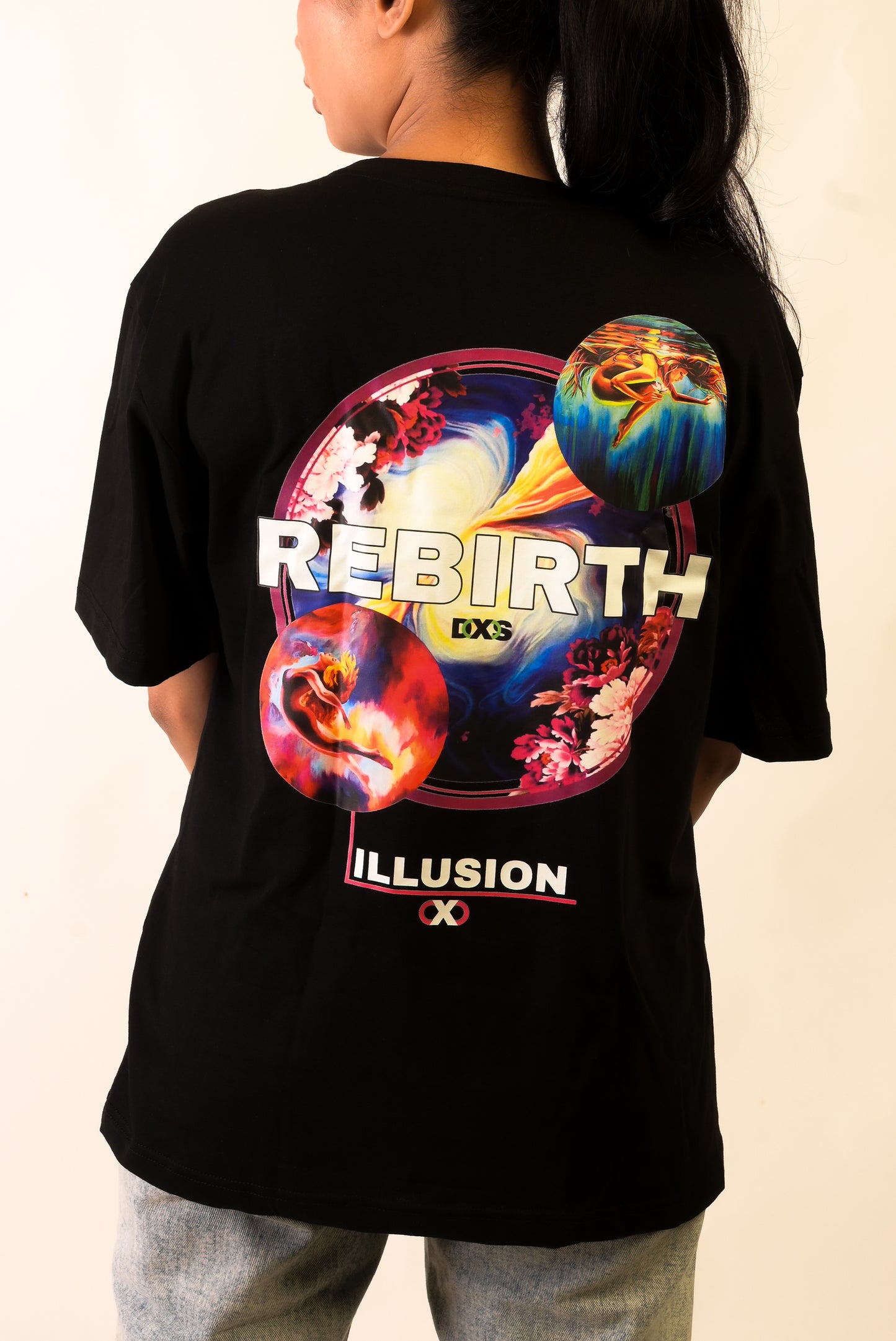 REBIRTH - PREMIUM OVERSIZED TEE - ILLUSION SERIES CHAPTER 6 - BLACK (WOMEN'S)