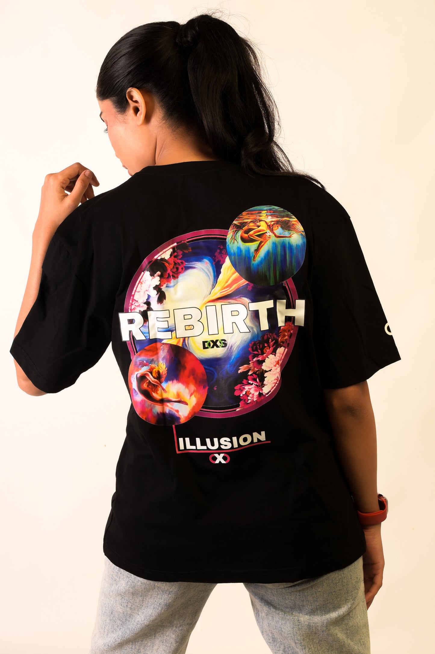 REBIRTH - PREMIUM OVERSIZED TEE - ILLUSION SERIES CHAPTER 6 - BLACK (WOMEN'S)