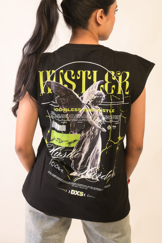 HUSTLER - OVERSIZED SLEEVELESS TANK - BLACK (WOMEN'S)