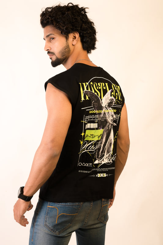 HUSTLER - OVERSIZED SLEEVELESS TANK - BLACK (MEN'S)