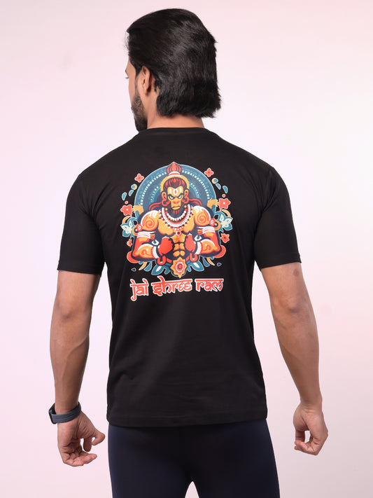 Men's Black Bajrangbali Graphic Printed Tshirt