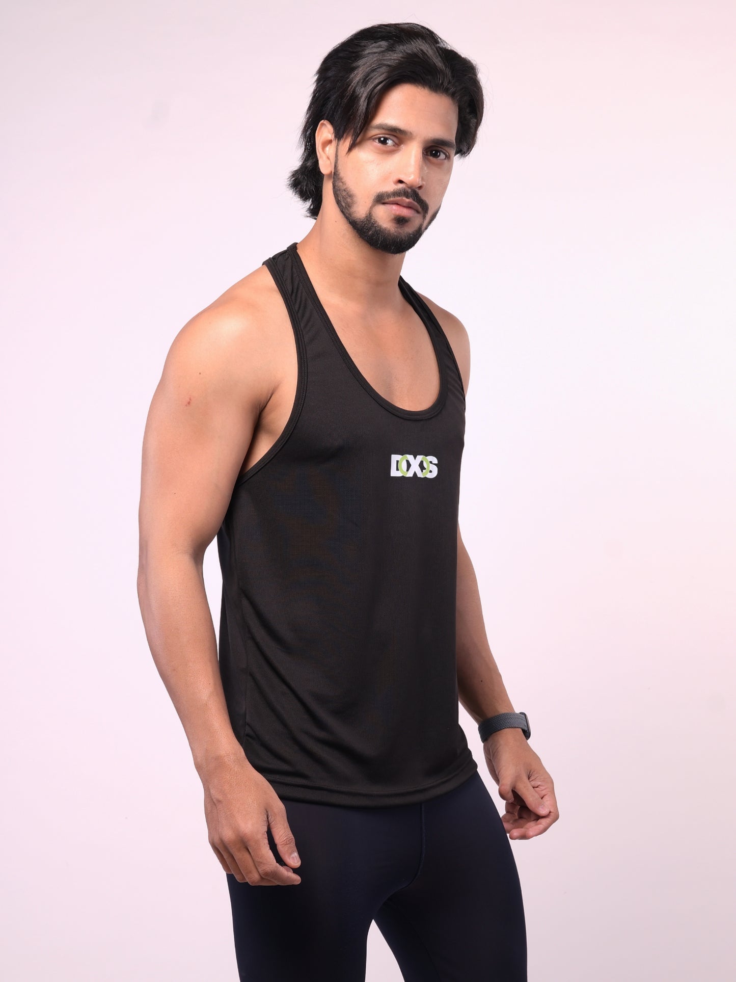 Men's Black Solid Textured Stringer
